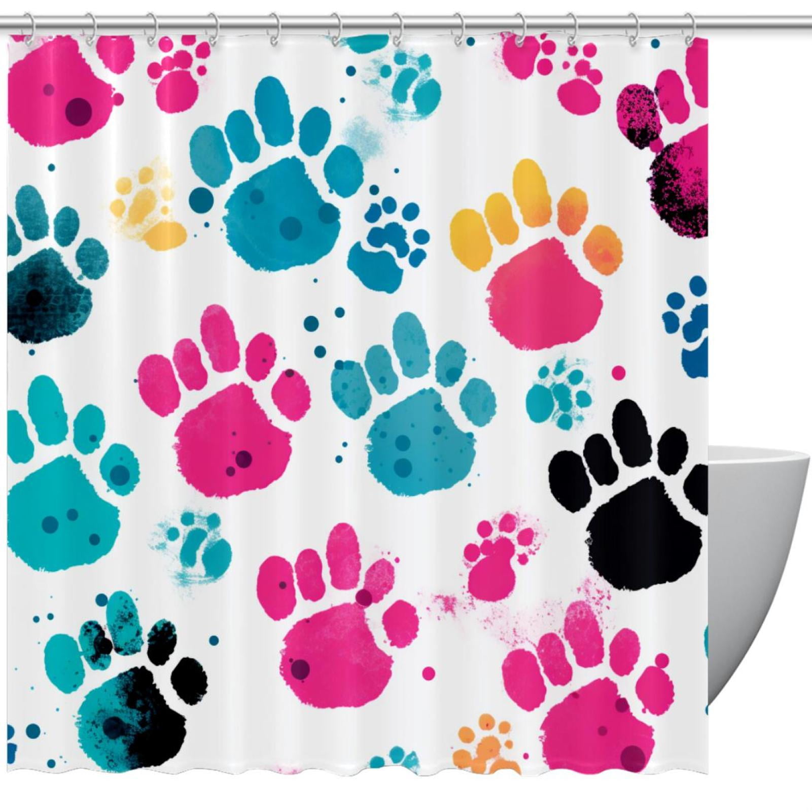 Dog Paw Prints Shower Curtain Waterproof Bathroom Curtain with Grommets