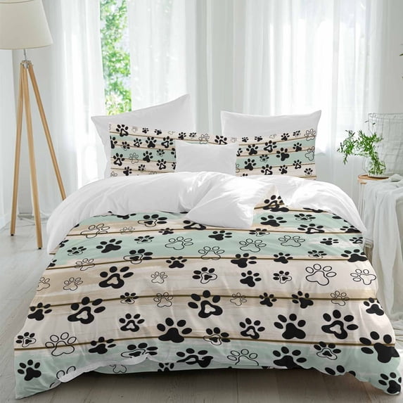 Dog Paw Queen Size 4 piece Duvet Cover Set,desc|小组描述2desc|小组描述3Comfort Bedding Set, Include a Duvet Cover,a Bed Sheet, 2 Pillowcase with Zipper for All Season