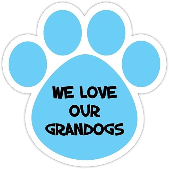 Dog Paw Shaped Bumper Sticker Decal: We Love Our Grandogs 5"X 5"