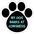 thumbnail image 1 of Dog Paw Shaped Bumper Sticker Vinyl Decal My Dog Barks at Congress 5"X 5", 1 of 3