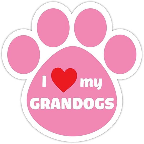 Dog Paw Shaped Bumper Sticker Vinyl Decali Love My Grandogs Pink 5"X 5"