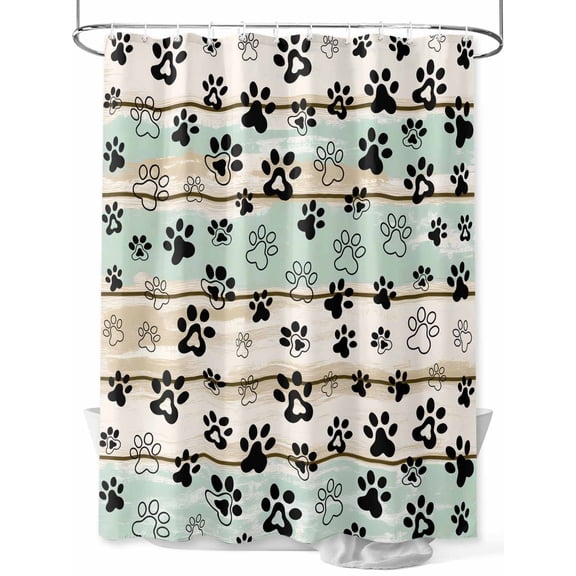 Dog Paw Shower Curtain, Farmhouse Wood Grain Vintage Green Brown Board Waterproof Shower Curtain Set with 12 Hooks Lightweight Washable Fabric Shower Curtains for Bathroom 60x72 Inches