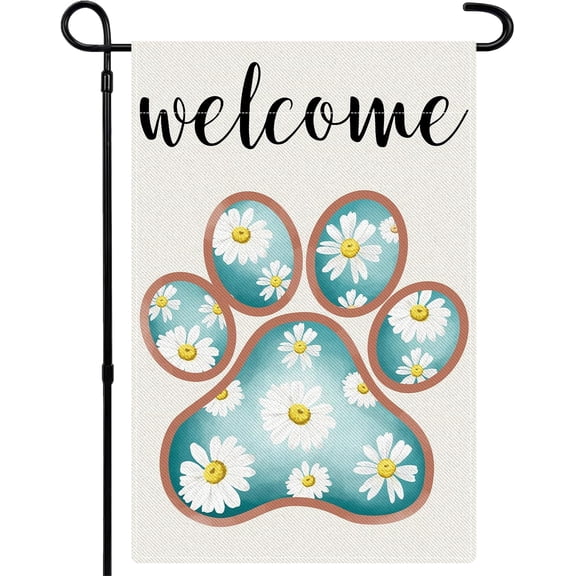 Dog Paw Stripes Spring Garden Flag 12x18 Vertical Welcome Daisy Flowers Summer Outdoor Farmhouse Decor