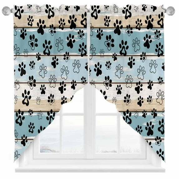 Dog Paw Swag Valances for Windows 2 Pack Blue Wood Grain Farmhouse Vintage Board Swag Kitchen Curtains 36 Inches Long Rod Pocket Short Window Treatment for Kitchen Bathroom 28"x36"