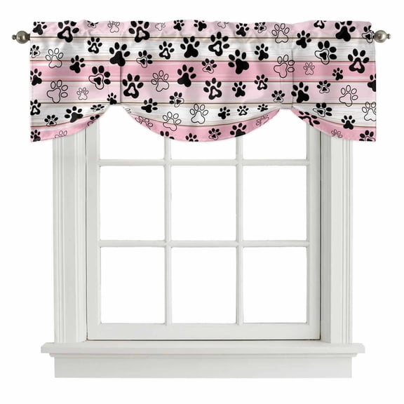 Dog Paw Tie Up Window Valance Pink Wood Grain Farmhouse Vintage Board Tie-up Valance for Kitchen Windows Adjustable Small Curtain Balloon Shades for Kitchen Bathroom Cafe 54x18inch