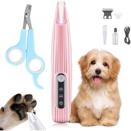 Dog Paw Trimmer, Rechargeable Pet Shaver with LED Light, Low Noise, Multi-Function for Paws, Ears, Face, Rump