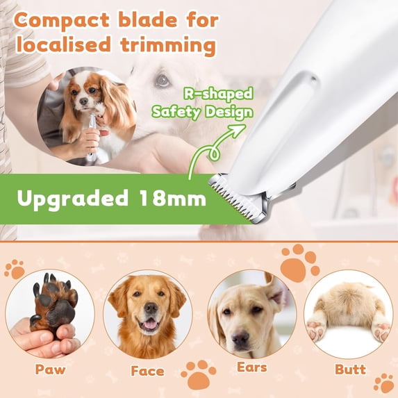 Dog Paw Trimmer with LED Light, 18mm Widen Blade, 35dB Low Noise, USB Rechargeable Pet Hair Clipper for Dogs Cats Paws Eyes Ears Face Rump