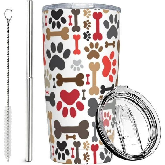Dog Paw Tumbler with Lid and Straw, 20 Oz Stainless Cup Steel Insulated Water Bottle Travel Coffee Mug