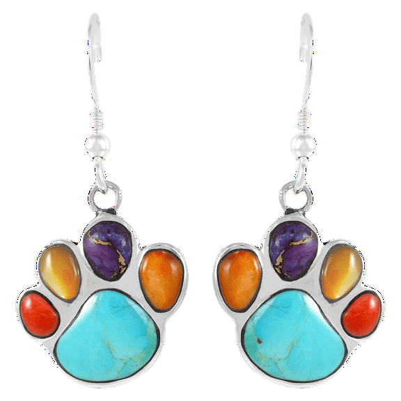 Dog Paw Turquoise Earrings Multi-Colors for Women Sterling Silver 925 | Turquoise Network | E1240-C71