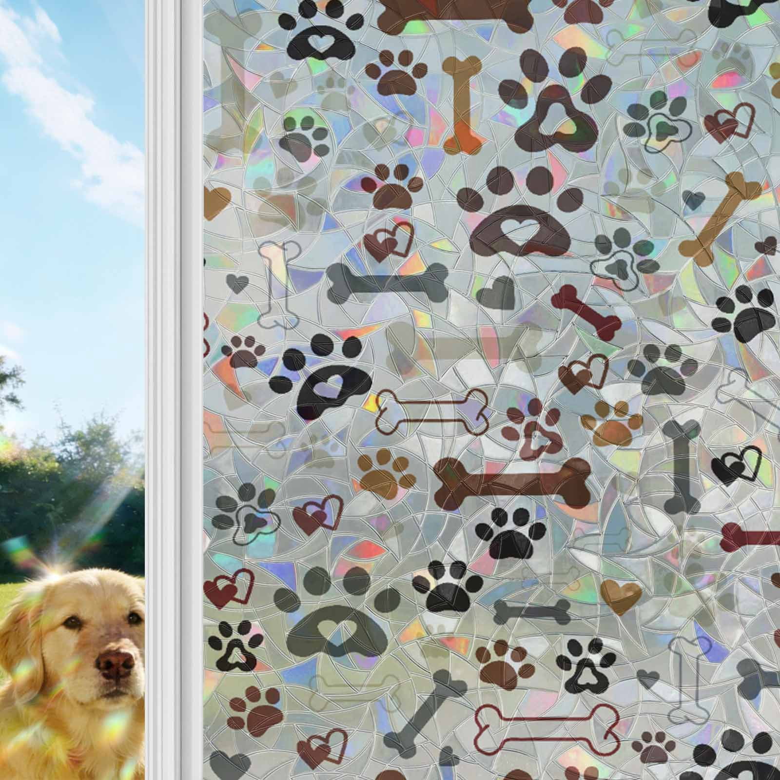 Dog Paw Window Privacy Film Stain Glass,Reusable Decorative Rainbow Window Film,Vintage Farmhouse Dog Bones Love Heart Static Cling Sun Blocking Stickers Decals Covers 29.5" x 118" (2pcs)