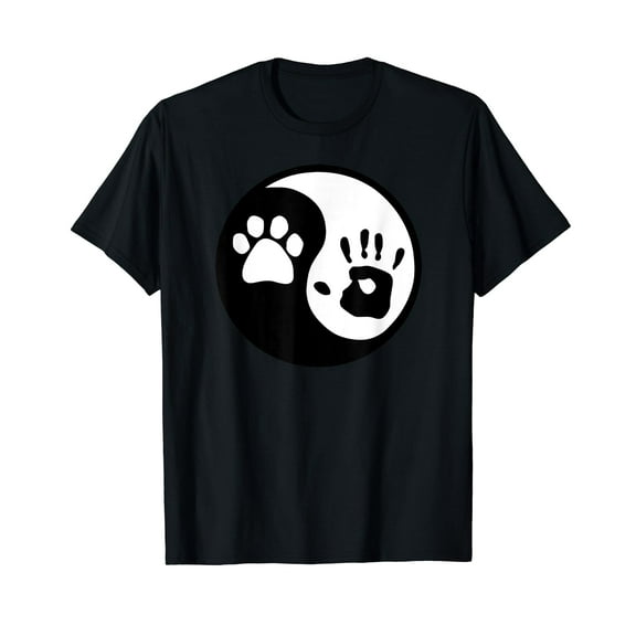 Dog Paw and Human Hand Print Yin Yang T-shirt