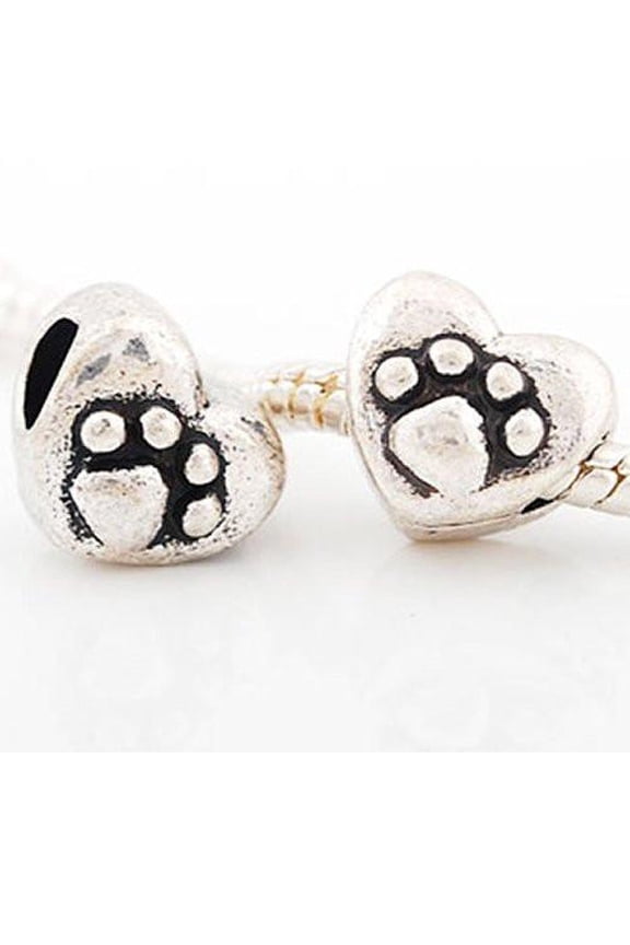 Dog Paw on Heart Shaped charm Charm Spacer For Snake Chain Charm Bracelet