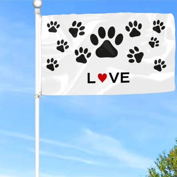 Dog Pawprints Love Flag Banner with Grommets 3x5Feet Man cave Decor