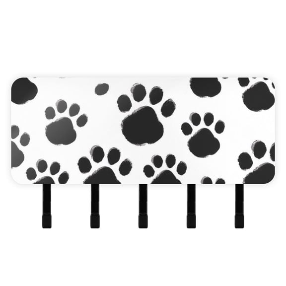 Dog Paws Black Mail Holder Organizer Wall Mount with Shelf Key Holder Key Rack with 5 Key Hooks for Wall Decorative