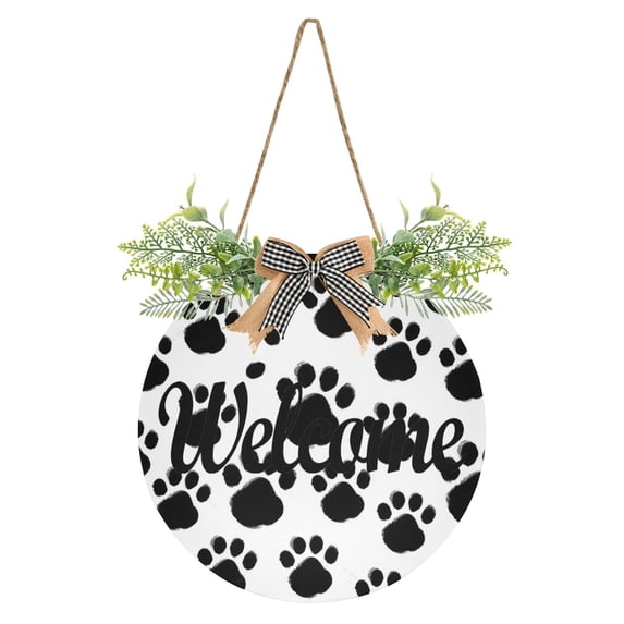 Dog Paws Black Welcome Sign for Front Door Wreath Door Sign for Farmhouse Porch Decoration Indoor Outdoor