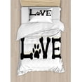 thumbnail image 1 of Dog Paws Duvet Cover Set, Composition of Love Typography Bones on a Plain Background, Decorative 2 Piece Bedding Set with 1 Pillow Shams, Twin Size, Charcoal Grey Cream, by Ambesonne, 1 of 3