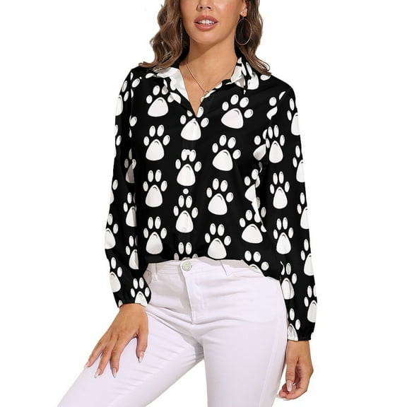 Dog Paws Hand Drawn Long Sleeve Blouse Woman Streetwear Casual Shirts Summer Oversize Woman Streetwear Clothing Birthday Present