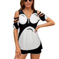 thumbnail image 1 of Dog Paws Hand Drawn Womens Summer V Neck Zipper Top Short Sleeve T Shirt Off Shoulder Top Casual Classy Loose Shirts, 1 of 7