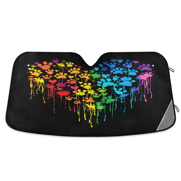 Dog Paws Heart Car Windshield Sun Shade Foldable Car Front Window Visor Heat and UV Protection 53x23.5