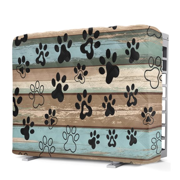 Dog Paws Indoor Window Air Conditioner Cover Blue Brown Wood Grain Vintage Double Insulation AC Covers for Inside Window Unit Waterproof AC Unit Covers for Winter 17"Lx13"Hx3.5"D