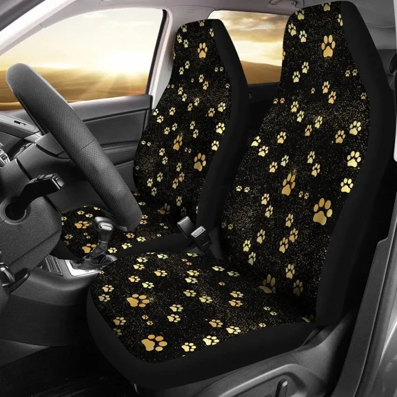 Dog Paws Pattern Black And Gold Printed Car Seat Covers