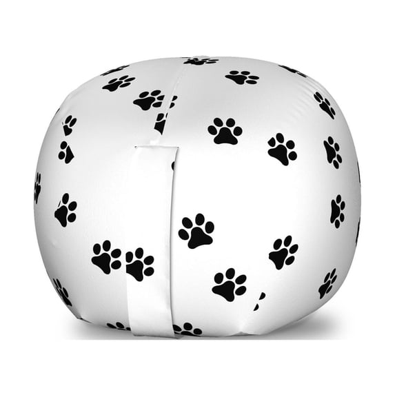 Dog Paws Storage Toy Bag Chair, Repetitive and Continuing Footprints Concept on a Plain Background, Stuffed Animal Organizer Washable Bag, Large Size, Charcoal Grey and White, by Ambesonne