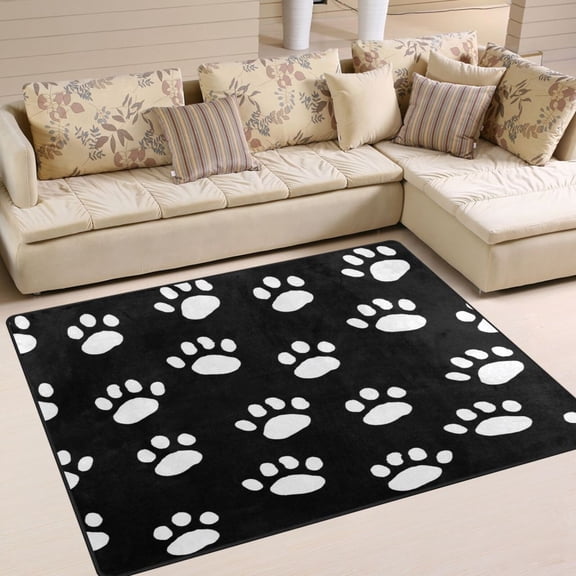 Dog Paws White Area Rug Washable 80 x 58 Floor Carpet Mat Non Slip for Bedroom Living Room Home Decor