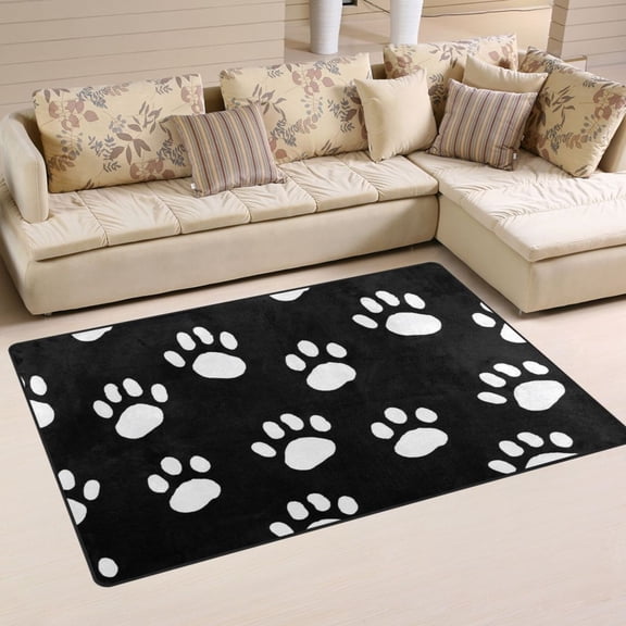 Dog Paws White Area Rug Washable Floor Carpet Mat 60 x 39 inch for Bedroom Living Room Kids Room Home Decor