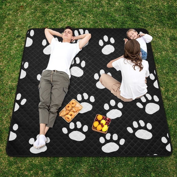 Dog Paws White Beach Blanket Outdoor Picnic Blanket 78"x 78" Waterproof Foldable for Beach Camping Travel Hiking Grass Lawn Park