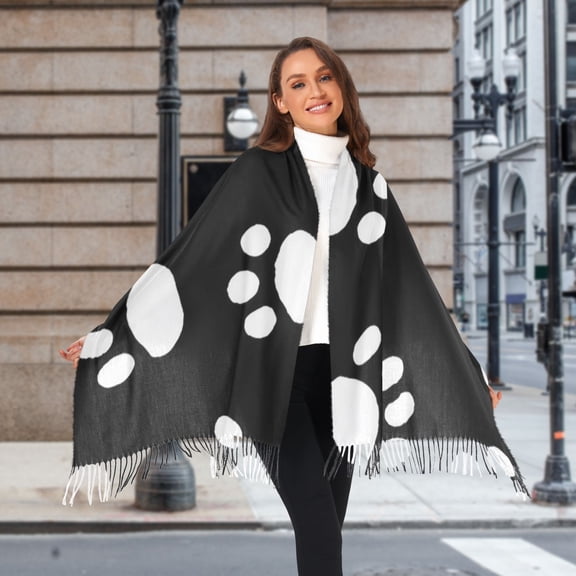 Dog Paws White Winter Scarf for Women Fashion Warm Long Soft Blanket Scarves Gifts