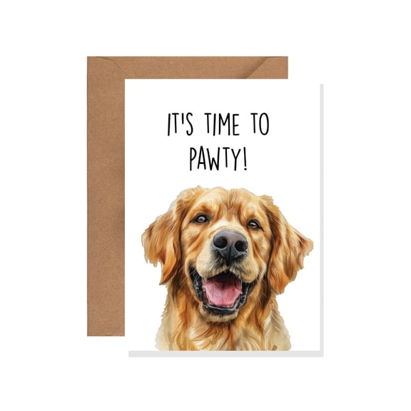 Dog Pawty Invitation Card Fun "It's Time to Pawty!" Design Blank Inside for Personal Messages Includes Eco-Friendly Envelope Perfect for Pet Birthdays or Dog-Themed Celebrations