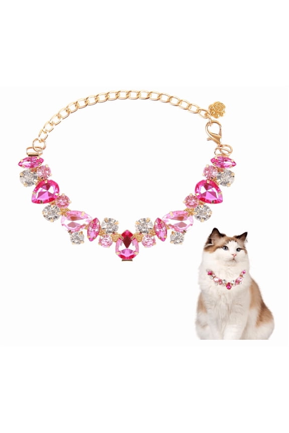 Dog Pearl Collars Pet Faux Pearl Necklace Crystal Rhinestones Pearls Charms Dog Collar for Small Dogs Cats Wedding Birthday Party - Pink,S