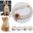 thumbnail image 1 of Dog Pearl Collars Pet Faux Pearl Necklace Crystal Rhinestones Pearls Charms Dog Collar for Small Dogs Cats Wedding Birthday Party - Red,M, 1 of 8
