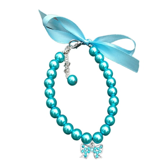 Dog Pearl Collars Pet Faux Pearl Necklace Crystal Rhinestones Pearls Charms Dog Collar for Small Dogs Cats Wedding Birthday Party