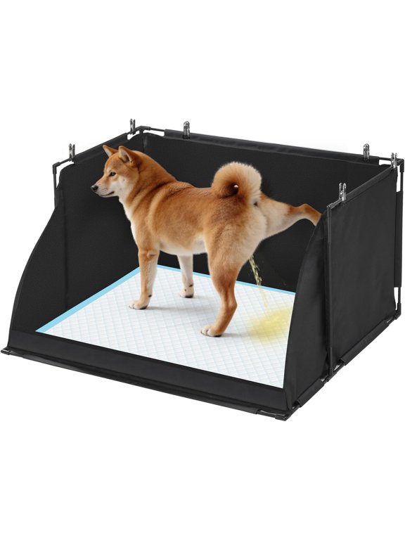 Dog Pee Pad Holder with High Walls, Foldable Indoor Puppy Potty Training Station, Extra Large No-Spill Pet Litter Box Toilet for Male Dogs to Stop Peeing in House- Black