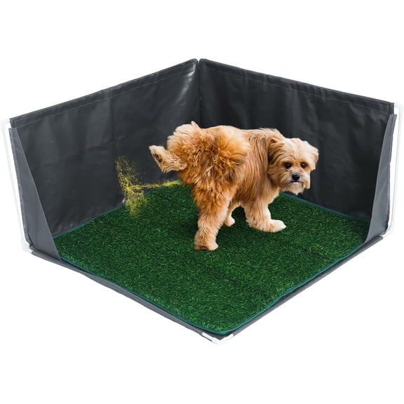 Dog Pee Pad Holder with High Walls, Portable Dog Litter Box for Inside Potty, Splash-Proof Pee Shield Pad Holder Tray for Puppies Small and Medium Dogs (Litterbox with Grass)