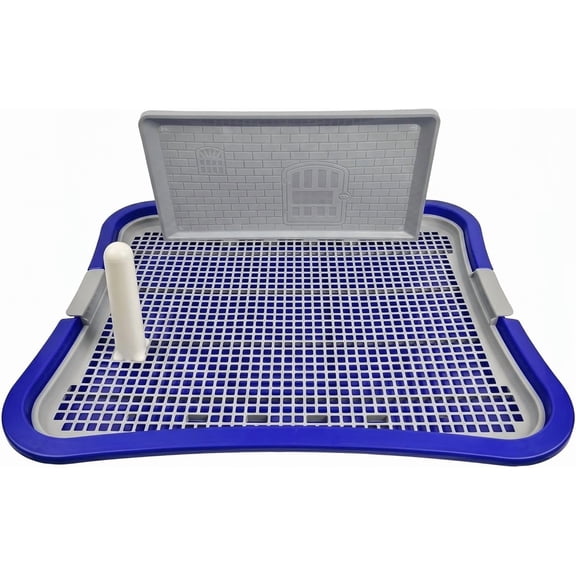 Dog Pee Pad Holder, Indoor Dog Potty Tray with Splash Guard & Center Post, Potty for Small Dogs, Waterproof and Easy to Disassembly and Cleaning Dog Toilet, 23.62"X19.69" (Blue)