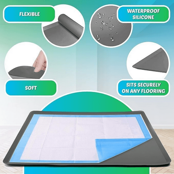 Dog Pee Pad Holder Tray Fits for 30 x 36 Wee Wee Pee Pads - Stable Grip, Raised Edges, Quick-Wipe Silicone Surface Dog Potty Tray Holder for Indoor Flooring Protection (Grey)