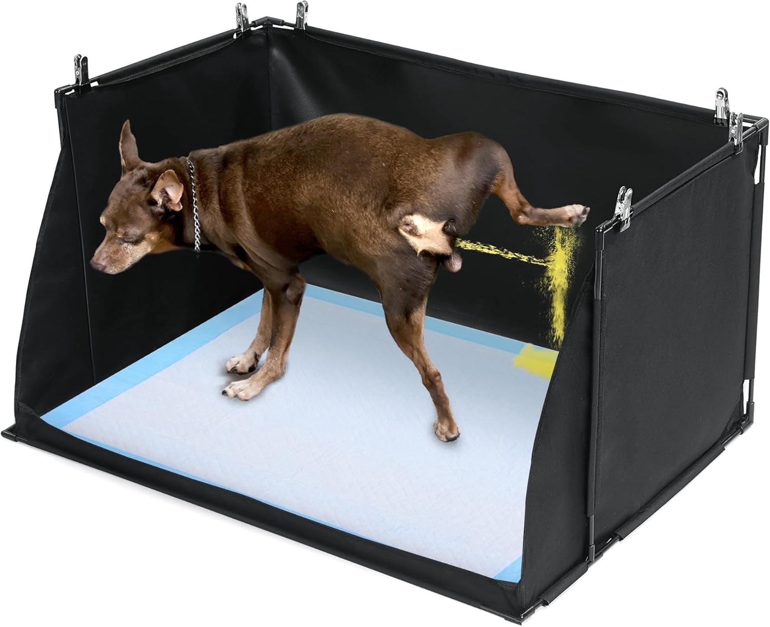 Dog Pee Pad Holder with High Walls, No-Spill Indoor Potty for Large Dogs, Foldable Puppy Litter Box, Patent Pending (33.8" L x 28" W x 17.7" H)