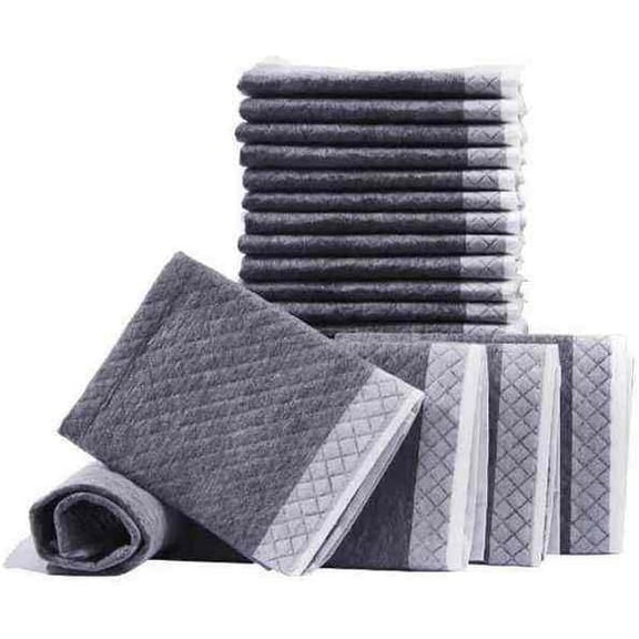 Dog Pee Pads Activated Bamboo Charcoal (L: 24""x 24"") Disposable Puppy Pads for Pet Potty Training, Quick Dry, Super Absorbent, Odor Eliminating, Leak Proof [40 Count], Black, JDZ001