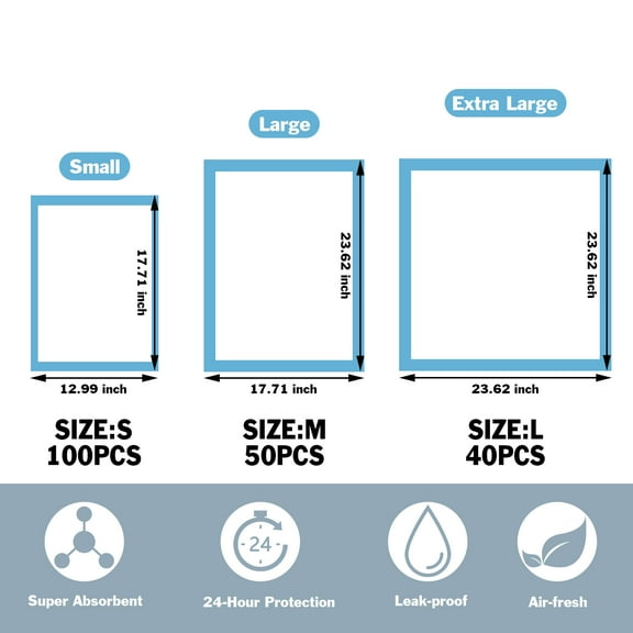 Dog Pee Pads Puppy Pee Training Pads Super Absorbent & Leak-Proof for Puppies Dogs Doggie Cats Rabbits (3 Size)