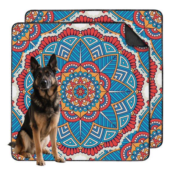 Dog Pee Pads for Indoor Training, 48" x48" Washable Mandala, Highly Absorbent Material, Non-Slip Backing Prevents Movement During Use.
