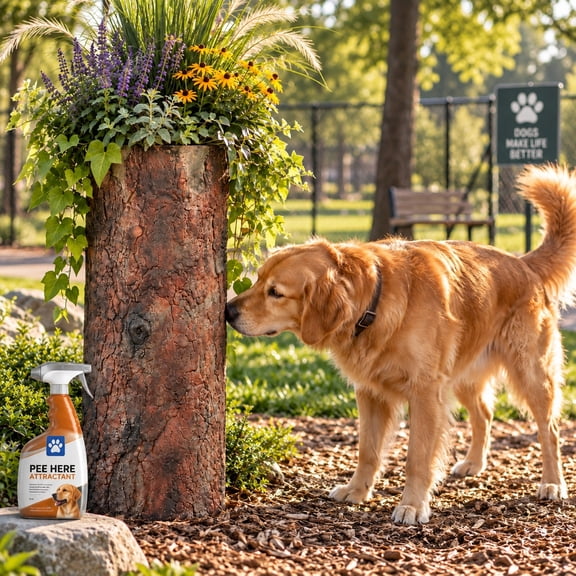 Dog Pee Post & Potty Marker with Attractant Spray 32" Tall Tree Stump Planter for Outdoor Yard & Dog Run