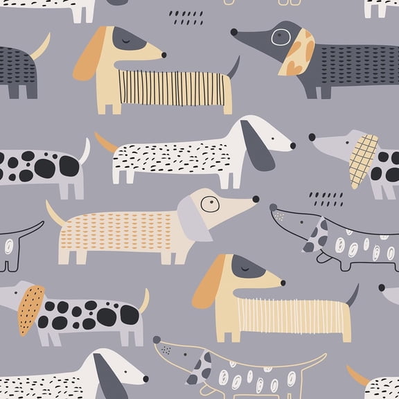 Dog Peel and Stick Wallpaper for Nursery 12"x118" Dachshund Puppy Animal Wall Paper Self Adhesive Grey Contact Paper for Countertops Waterproof Stick on Wallpaper for Kids Bedroom Cabinets