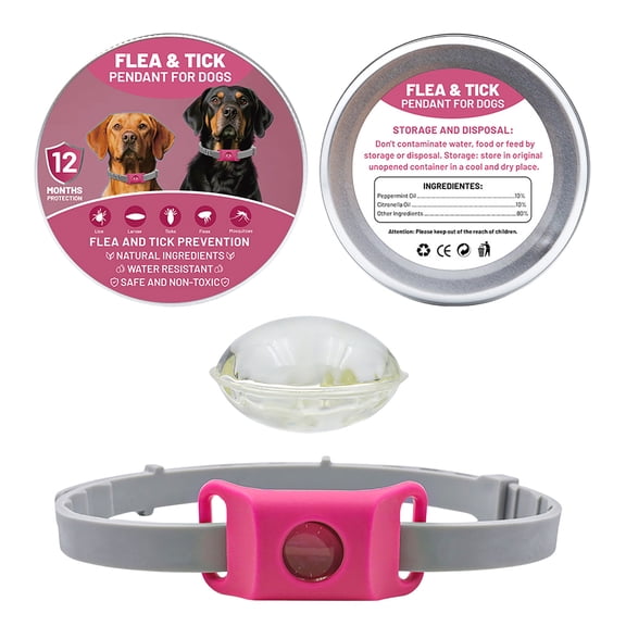 Dog Pendant for Flea and Tick Repellent Infused with Natural Ingredients Delivers Continuous Protection in a Simple and Convenient Form (1 Buckle + 2 Capsules + 1 Ring)