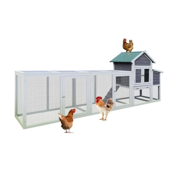 Dog Pens 122" Large Gray Wood Chicken Coop Hen House Pet Rabbit Hutch Wooden Pet Cage Backyard with Nesting Box,Cat Pens