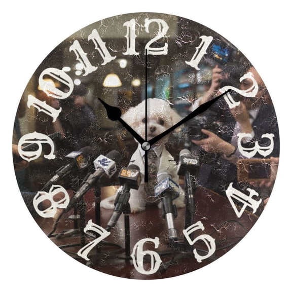 Dog People Microphones Cameras 10 inch Wall Clocks Non Ticking Easy to Read Battery Decorative for Home Bathroom Kitchen Bedroom Living Room