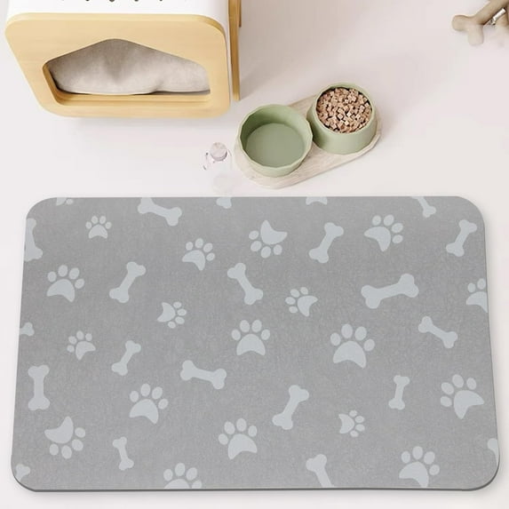 Dog Pet Food Mat - Dog Mat for Food and Water - Dog Water Bowl Mat for Messy Drinker - Absorbent Non-Slip Pet Mat - Pet Supplies Mat, 16.9"x24" Gray