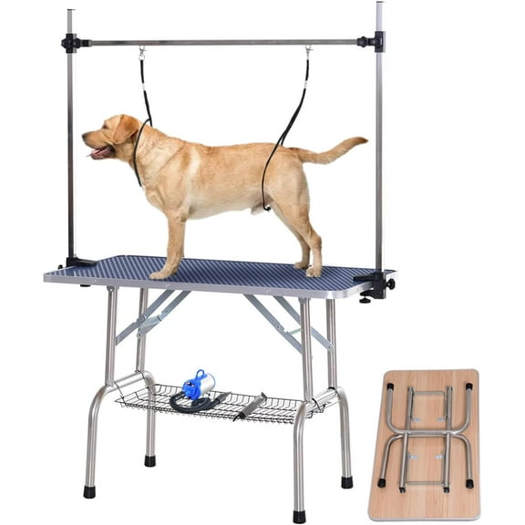 Dog Pet Grooming Table for Large Dogs Adjustable Height Heavy Duty Portable Trimming DryingTable with Arm/Noose/Mesh Tray, Maximum Capacity Up to 330 LBS, 46''/Blue