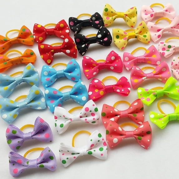 Dog Pet Hair Bow with Rubber Dot Grosgrain Ribbon, Mix Colors Varies ...
